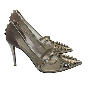 Valentino Gold Rockstud Alcove 100mm Heel Pumps Metallic Mesh Size 38/ 7.5